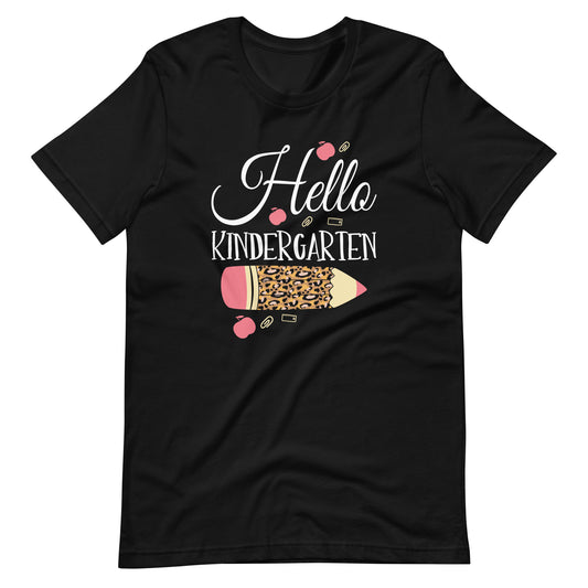 Hello Kindergarten Leopard Pink Pencil Back To School Unisex t-shirt